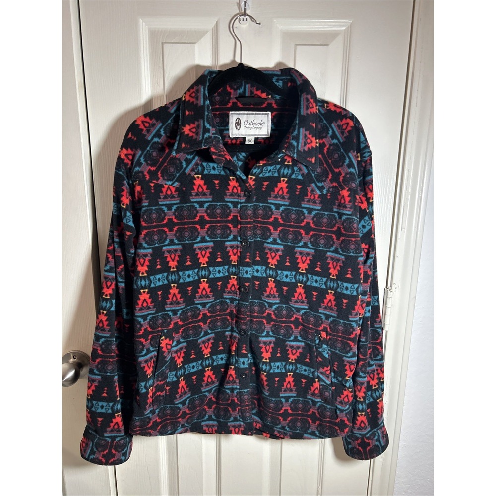 Outback Trading Company Fleece Button Up Colorful Aztec Print Size 1X